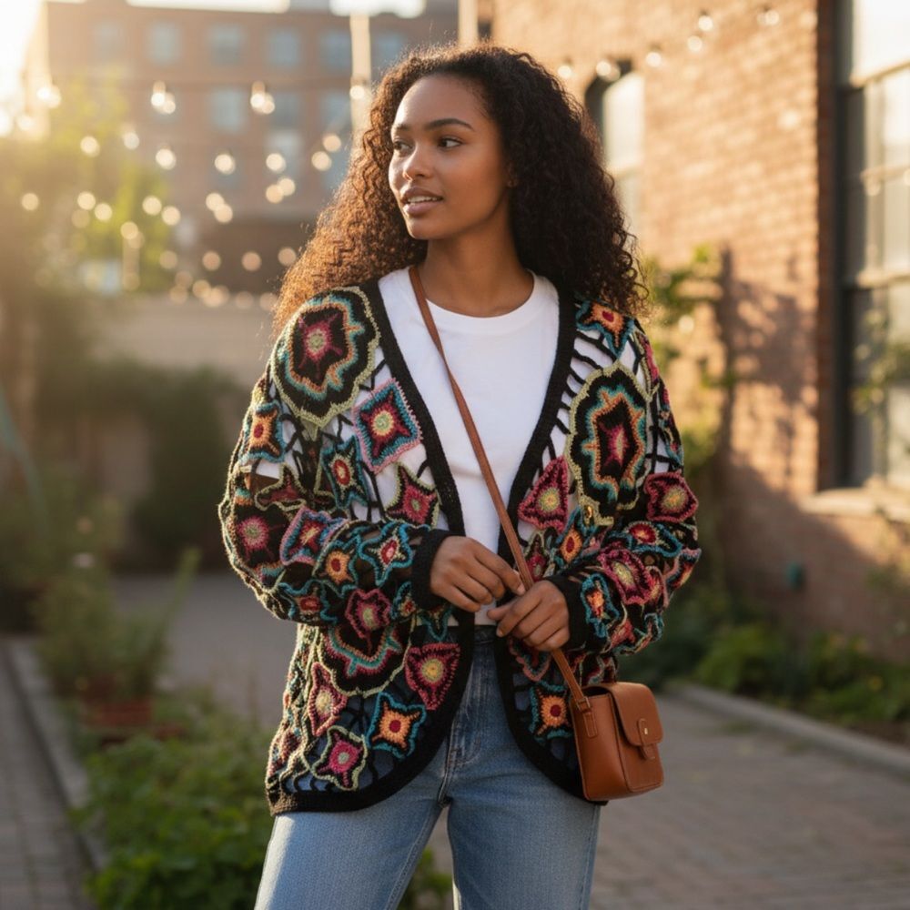 Norm Thompson Crochet Cardigan Sz Large